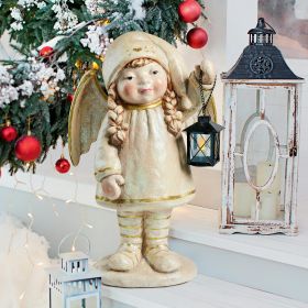 Angel Girl Holding Lantern Statue