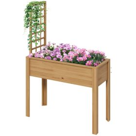 Outsunny Raised Garden Bed with Trellis for Climbing Plants, Elevated Wood Planter with Drainage Holes, Filter and Legs for Vegetable, Flowers, Natura